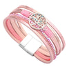 Tree Of Life Charm Multi Layers Leather Bracelet Rhinestone Link Magnetic Clasp Jewelry