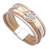 Tree Of Life Charm Multi Layers Leather Bracelet Rhinestone Link Magnetic Clasp Jewelry