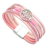 Tree Of Life Charm Multi Layers Leather Bracelet Rhinestone Link Magnetic Clasp Jewelry