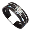 Tree Of Life Charm Multi Layers Leather Bracelet Rhinestone Link Magnetic Clasp Jewelry