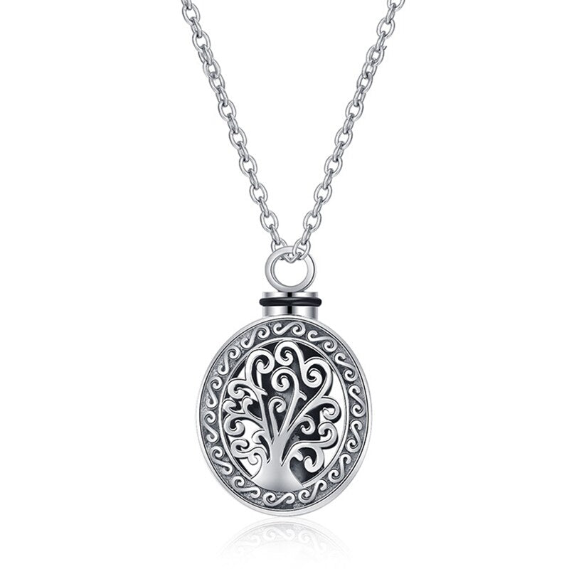 Tree Of Life Cremation Urn Necklace Pendant Ashes Souvenir Stainless Steel Commemorative Ashes Pendant Necklace Unisex