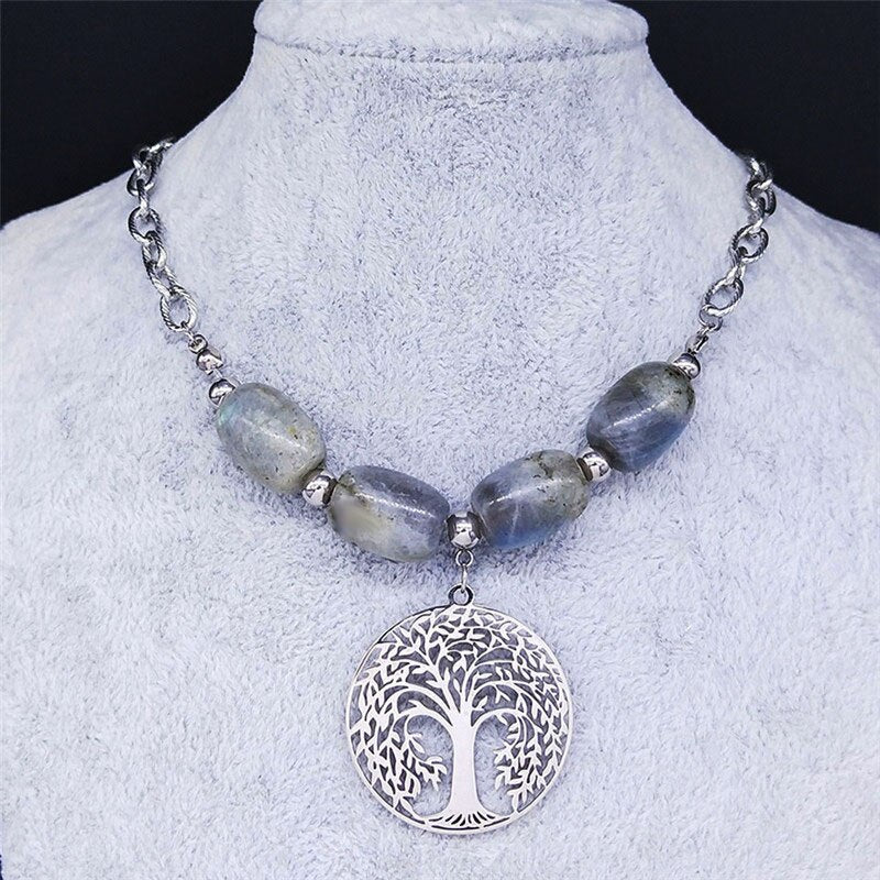 Tree Of Life Flash Stone Stainless Steel Necklaces for Women Silver Color Choker Necklace Jewelry collares mujer NXS04