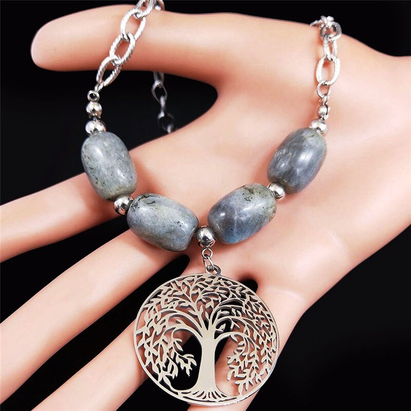 Tree Of Life Flash Stone Stainless Steel Necklaces for Women Silver Color Choker Necklace Jewelry collares mujer NXS04