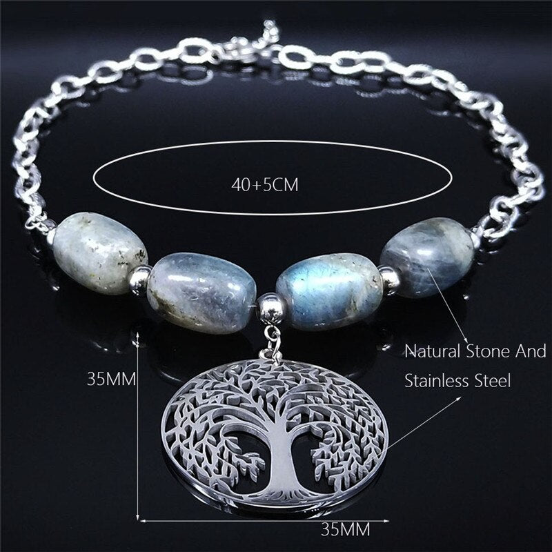 Tree Of Life Flash Stone Stainless Steel Necklaces for Women Silver Color Choker Necklace Jewelry collares mujer NXS04