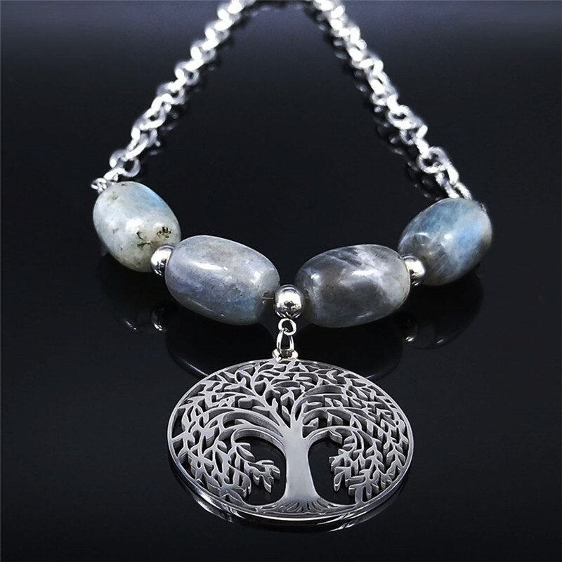 Tree Of Life Flash Stone Stainless Steel Necklaces for Women Silver Color Choker Necklace Jewelry collares mujer NXS04