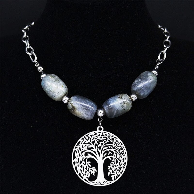 Tree Of Life Flash Stone Stainless Steel Necklaces for Women Silver Color Choker Necklace Jewelry collares mujer NXS04