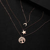 Tree Of Life Necklace 3 Layer  Moon Stars Pendant Long Rose Gold Stainless Steel Necklace For Woman Friendship Jewelry Gifts