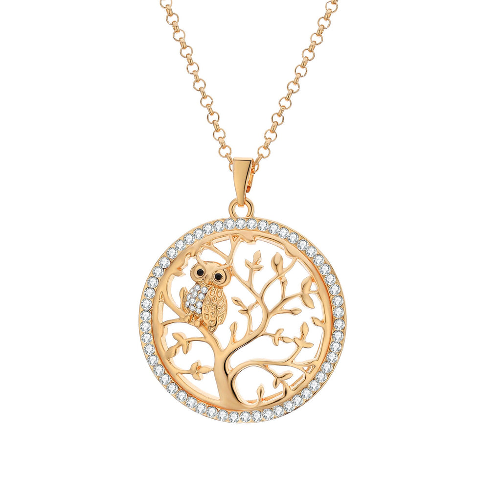 Tree Of Life Necklace For Woman Gold Color Crystal Round Owl Pendant Female Necklaces Jewelry Party Gift Statement New