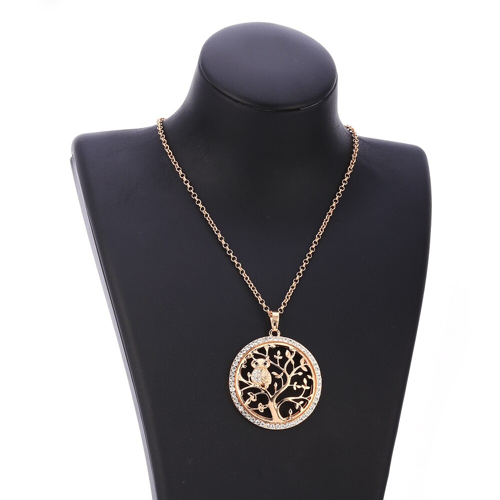 Tree Of Life Necklace For Woman Gold Color Crystal Round Owl Pendant Female Necklaces Jewelry Party Gift Statement New