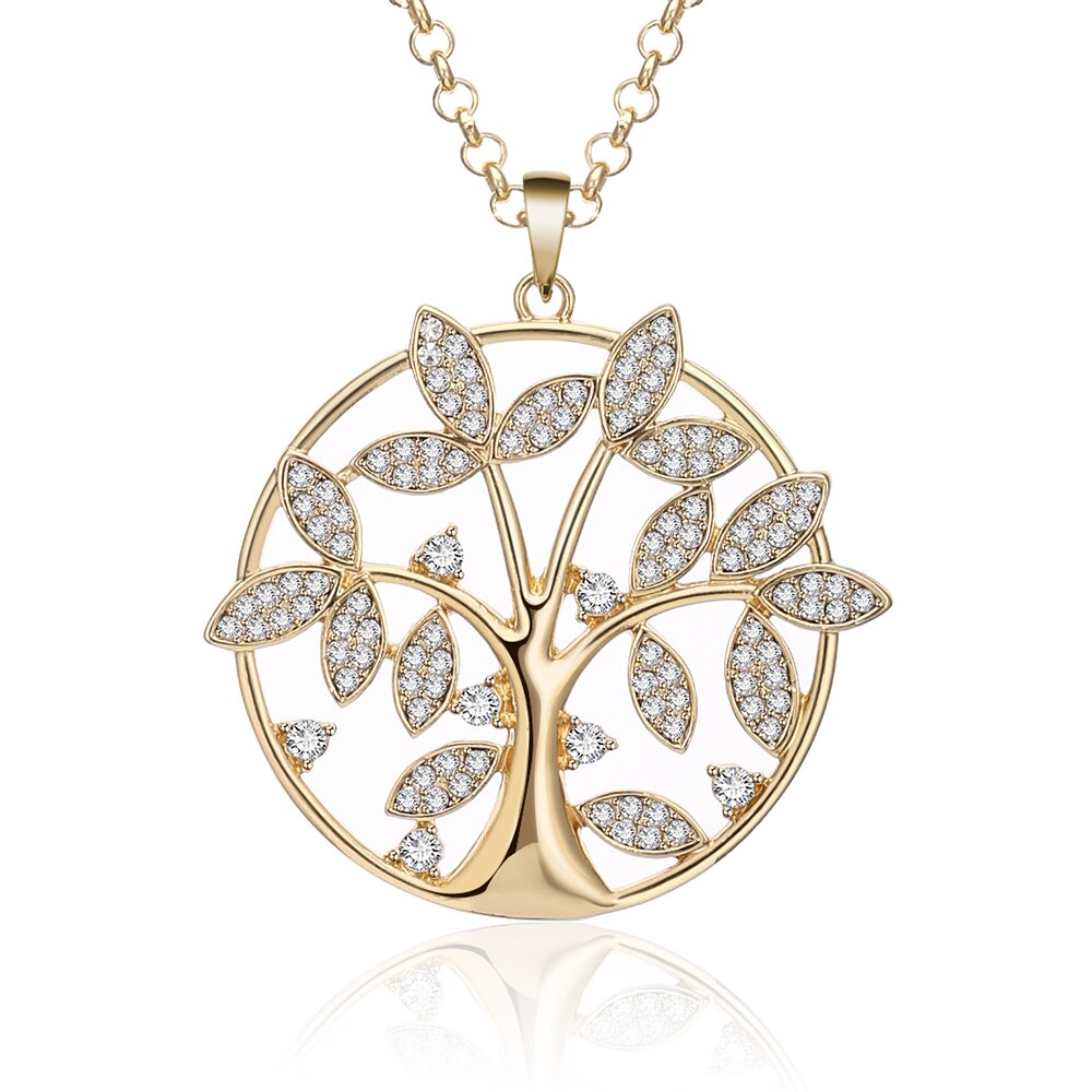 Tree Of Life Necklace For Woman Gold Silver Color Long Link Chain Crystal Big Round Pendant Necklaces Jewelry Gift Accessories
