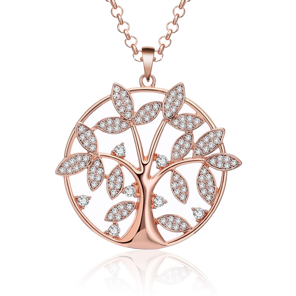 Tree Of Life Necklace For Woman Gold Silver Color Long Link Chain Crystal Big Round Pendant Necklaces Jewelry Gift Accessories