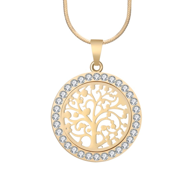 Tree Of Life Pendant Necklace Women Jewelry 2020 Fashion Bijoux Austrian Crystal Gold Color Chain Necklaces & Pendants XL06979