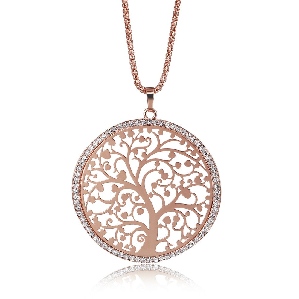 Tree Of Life Pendant Necklace Women Jewelry Elegant Crystal Rose Long Necklaces & Pendants collares largos de moda 2020 ketting