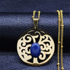 Tree of Life Lapis Lazuli Stainless Steel Chain Necklaces Women Gold Color Necklaces Bohemia Jewelry colier femme N14S04