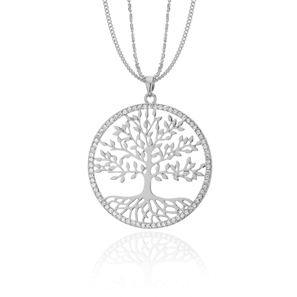 Tree of Life Pendant Necklace For Woman Clear Crystal Big Round Pendant Gold Color Long Double Layer Chain Jewelry 2022