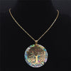 Tree of Life Stainless Steel Abalone Shell Paper Necklace Chain Gold Color Necklaces Round Boho Jewelry collar choker NXS04