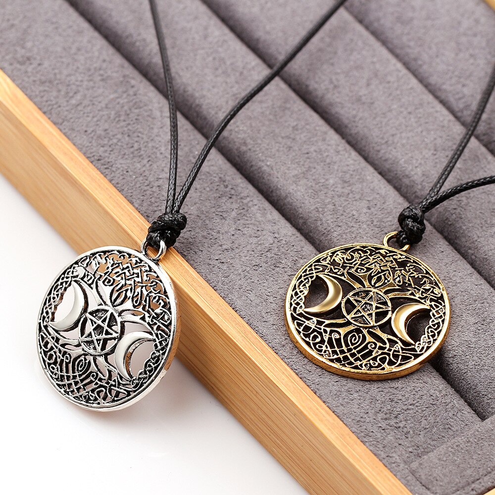 Tree of Life Star Moon Round Pendant Necklace Women's Necklace Metal Viking Jewelry Party Accessories Gift