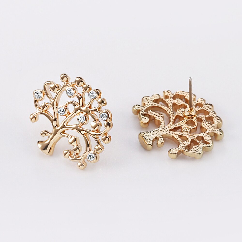 Tree of Life Stud Earrings For Women Crystal Plant Tree Gold/Rose Gold /Silvery Earring for Women Lucky Jewelry Gift accessories