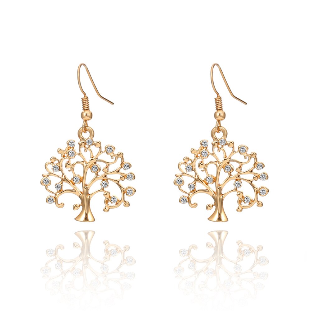 Tree of Life Women Earrings Jewelry Gold/Rose Gold/Silver Color Plant Crystal Drop Earrings For Girls Jewelry Drop Shipping