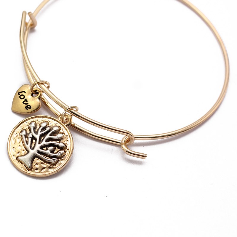Tree of life Pendant Bangle&Bracelet Adjustable Expandable Wire Bracelets LOVE Heart Charm Jewelry Gifts Bijouterie For Women