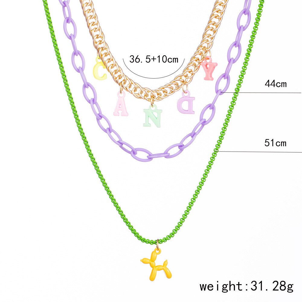 Trend INS Gold Color Multi-layer Bitch Necklace for Woman Cartoon Balloon Dog Letter Necklace Party Gift Punk Hip Hop Jewelry