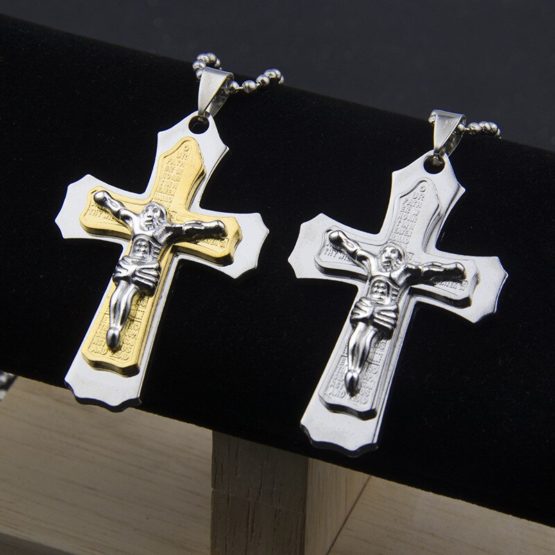 Trend Jesus Cross Chain Pendant Necklace For Men Women Neck Gold Black Blue Silver Color Hip Hop Rock Style Gift