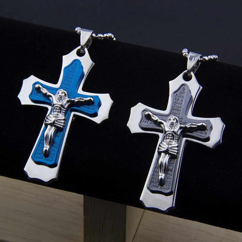 Trend Jesus Cross Chain Pendant Necklace For Men Women Neck Gold Black Blue Silver Color Hip Hop Rock Style Gift