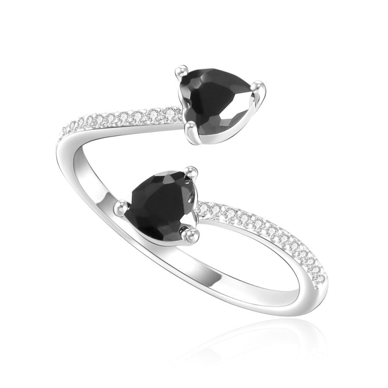 Trend Personality Colorful Stones Silvery Rings Jewelry Red Black Green Blue Crystal Heart Opening Rings for Women 2022