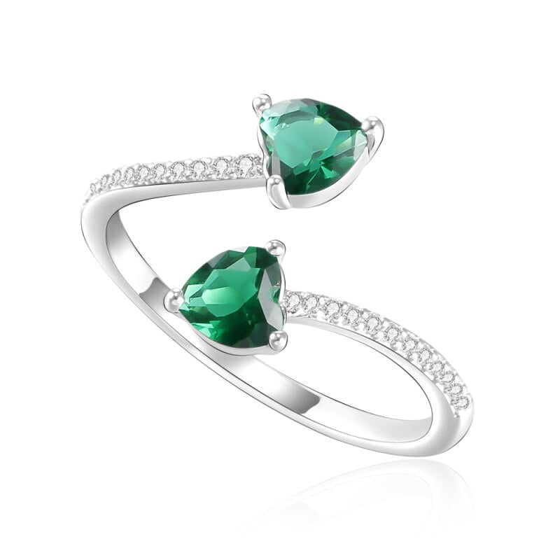 Trend Personality Colorful Stones Silvery Rings Jewelry Red Black Green Blue Crystal Heart Opening Rings for Women 2022