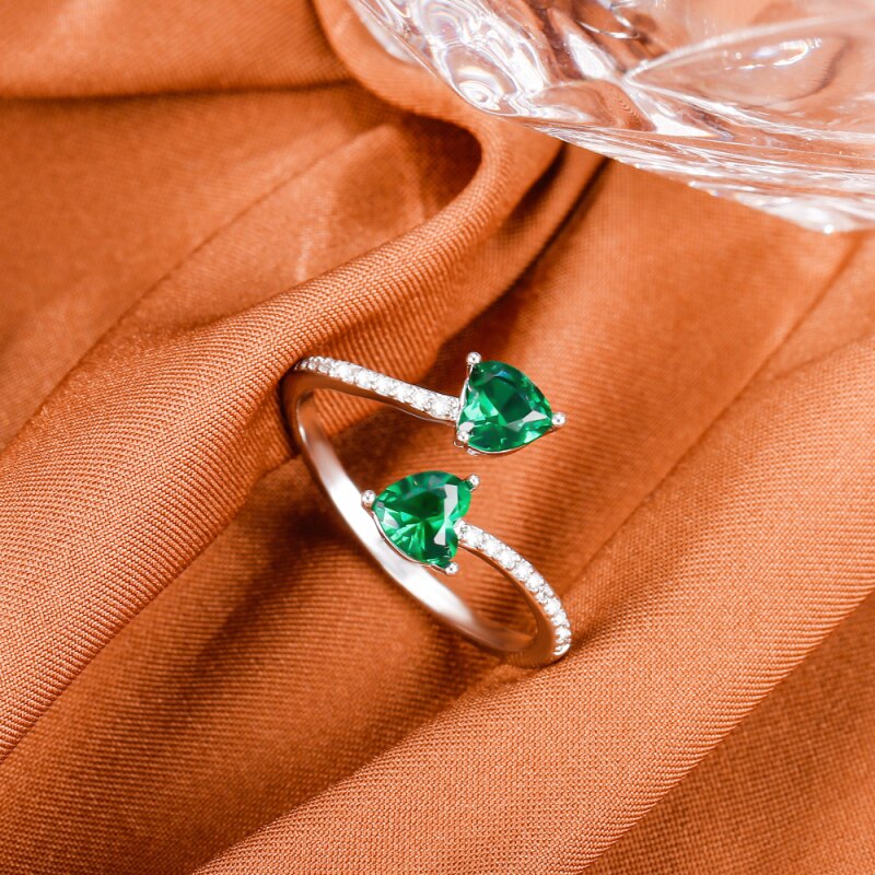 Trend Personality Colorful Stones Silvery Rings Jewelry Red Black Green Blue Crystal Heart Opening Rings for Women 2022