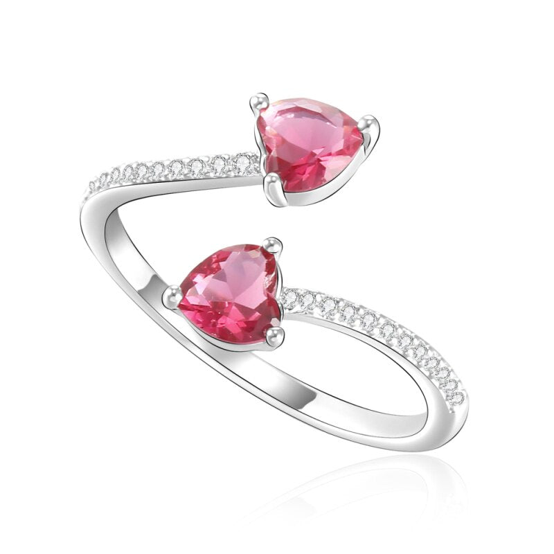 Trend Personality Colorful Stones Silvery Rings Jewelry Red Black Green Blue Crystal Heart Opening Rings for Women 2022
