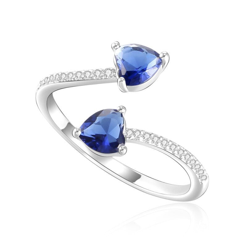 Trend Personality Colorful Stones Silvery Rings Jewelry Red Black Green Blue Crystal Heart Opening Rings for Women 2022