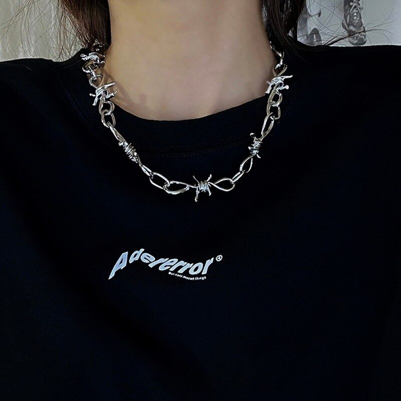 Trend Punk Style Rap Street Hip-hop Jewelry Necklace Thorns Choker Short Chain Necklace Aesthetic Men Women Accessories