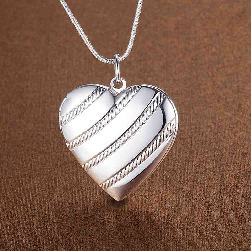 Trending products 925 Stamped Silver Necklace Heart photo frame Pendant for woman brands party wedding Jewelry gifts