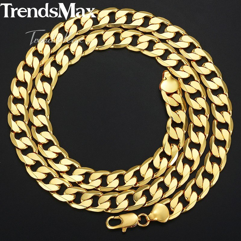 12mm Men's Gold Chain Cuban Link Chain Rose Gold Filled Necklace Gift Jewelry for Men GN270