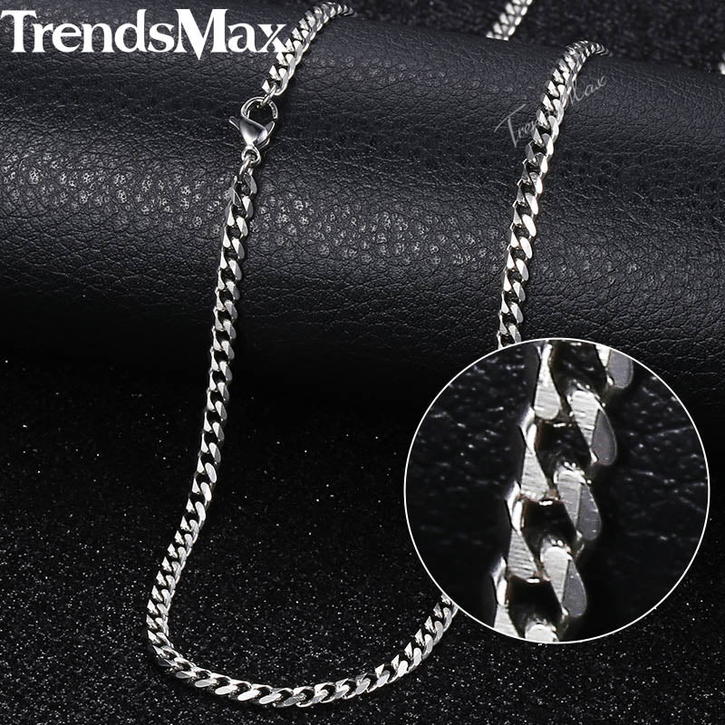3mm Men Necklaces Stainless Steel Curb Rope Box Snake Link Chai Necklace Silver Color Men Jewelry 22 24 60cm KNN1
