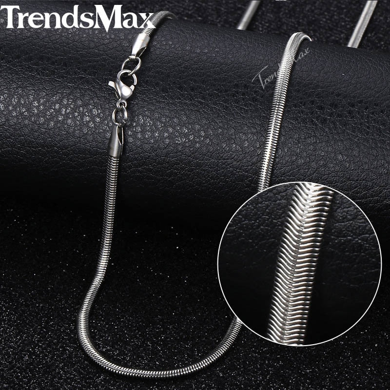 3mm Men Necklaces Stainless Steel Curb Rope Box Snake Link Chai Necklace Silver Color Men Jewelry 22 24 60cm KNN1