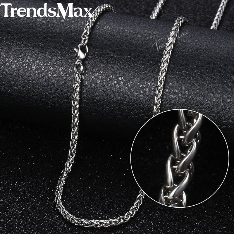3mm Men Necklaces Stainless Steel Curb Rope Box Snake Link Chai Necklace Silver Color Men Jewelry 22 24 60cm KNN1