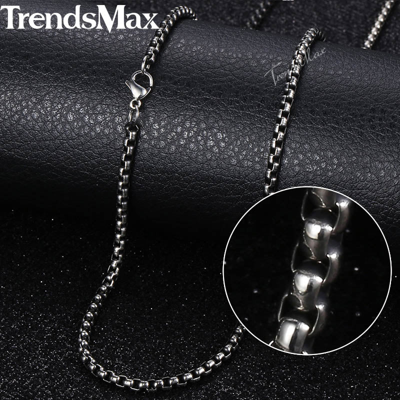 3mm Men Necklaces Stainless Steel Curb Rope Box Snake Link Chai Necklace Silver Color Men Jewelry 22 24 60cm KNN1