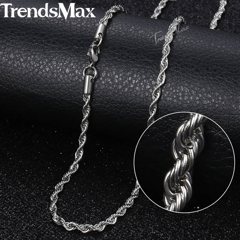 3mm Men Necklaces Stainless Steel Curb Rope Box Snake Link Chai Necklace Silver Color Men Jewelry 22 24 60cm KNN1