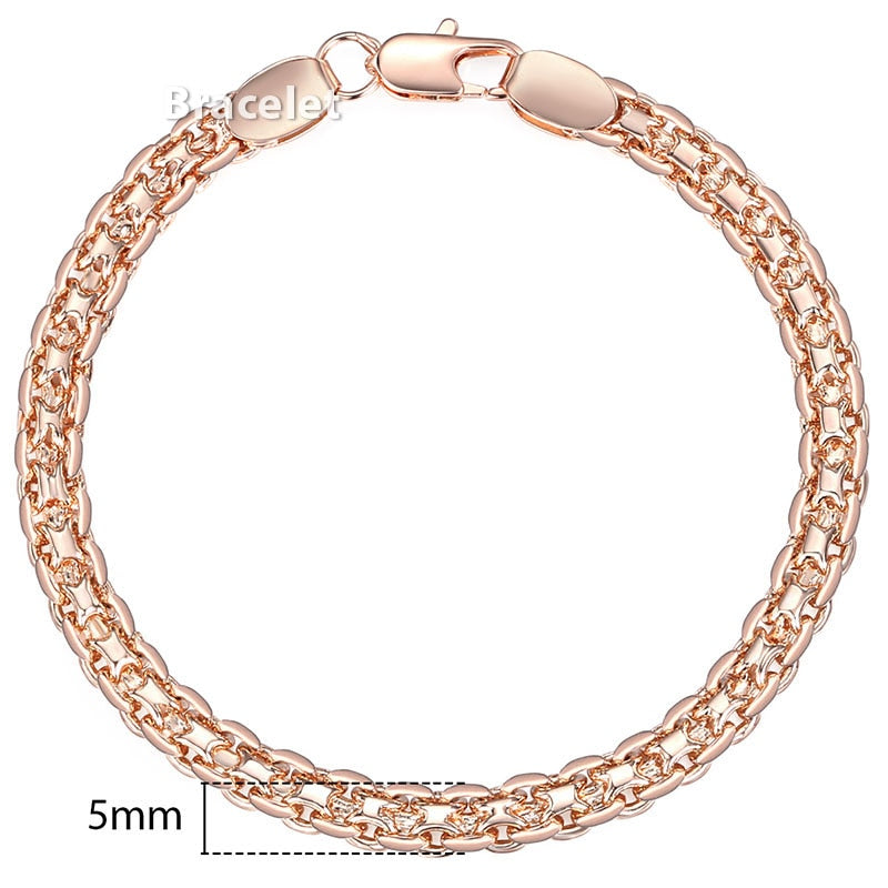 5mm Bracelets for Women Girls 585 Rose Gold Bismark Link Chain Bracelet Femme Womens Jewelry Gift 18cm 20cm 23cm GB422