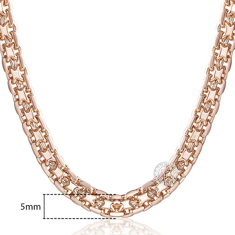 5mm Necklaces for Women Girls 585 Rose Gold Bismark Curb Cuban Link Chain Long Necklace Fashion Jewelry 45-50cm GN452