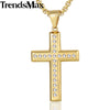 CZ Rhinestone Gold Silver Color Pendant Cross Necklace For Men Stainless Steel Men's Chain Jewelry KKPM128