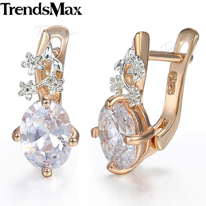 Cubic Zirconia Flower Earrings For Women Girls 585 Rose Gold Stud Wedding Earrings 2020 Fashion Jewelry Gifts KGE77