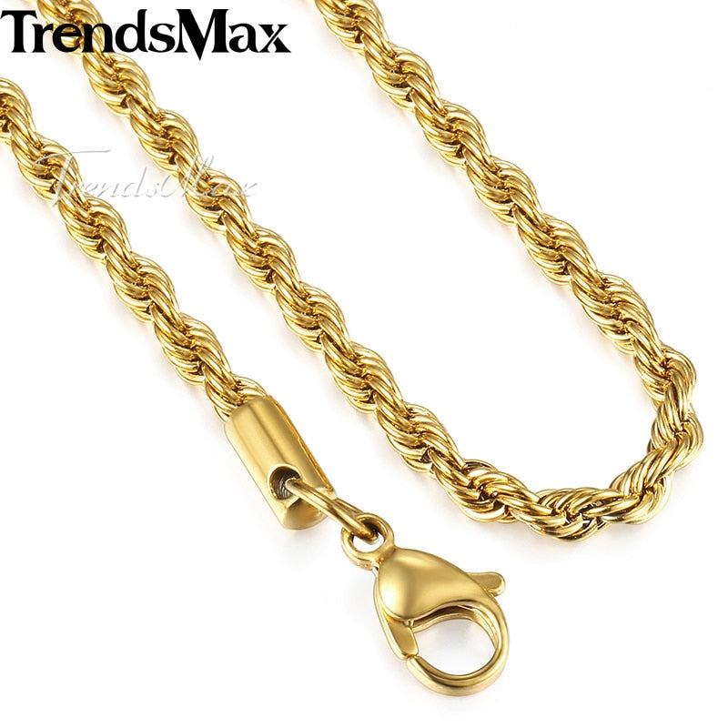 Gold Chain Necklace Men Women Rope Link Chain Silver/Gold Color 2020 Fashion Men's Jewelry 2/3mm 55cm KGNM122
