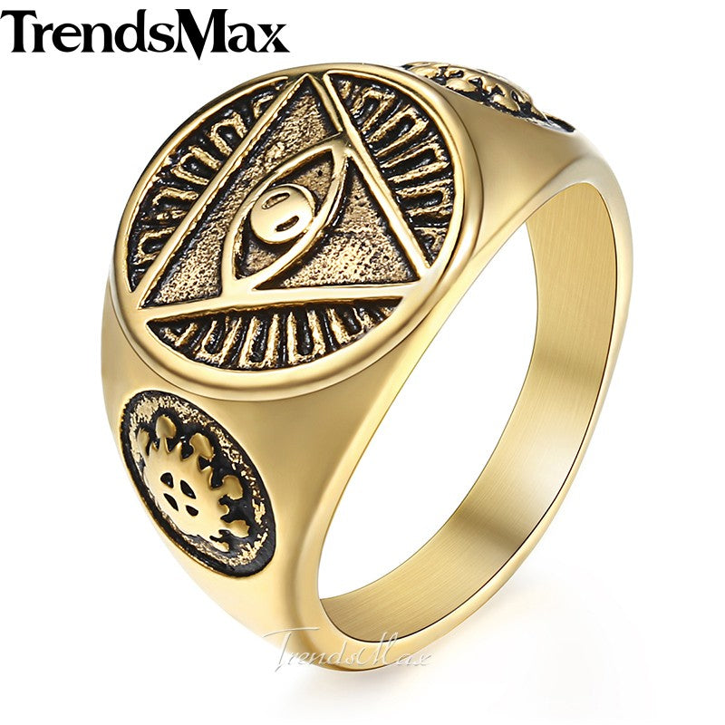 Ring For Men 316L Stainless Steel Gold Silver Color Illuminati Pyramid Eye Ring Hop Jewelry Accessories HR365