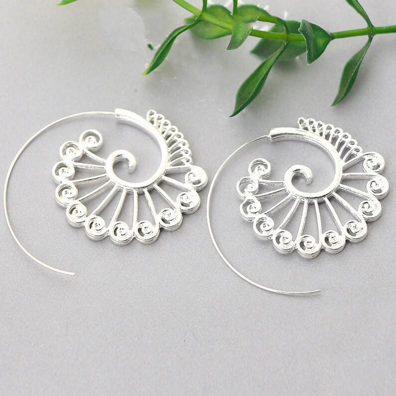 Trendy 2 Color Big Swirl Hoops Round Circles Flower Earrings for Women Gold Silver Color Earring Female Punk Fashion Jewelry