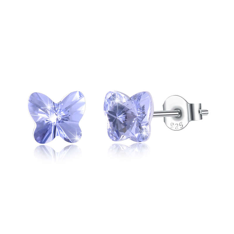 Trendy 7 Colors Austrian Crystal Butterfly Stud Earring Pure 925 Sterling Silver Small Earring Women Original Jewelry E294.