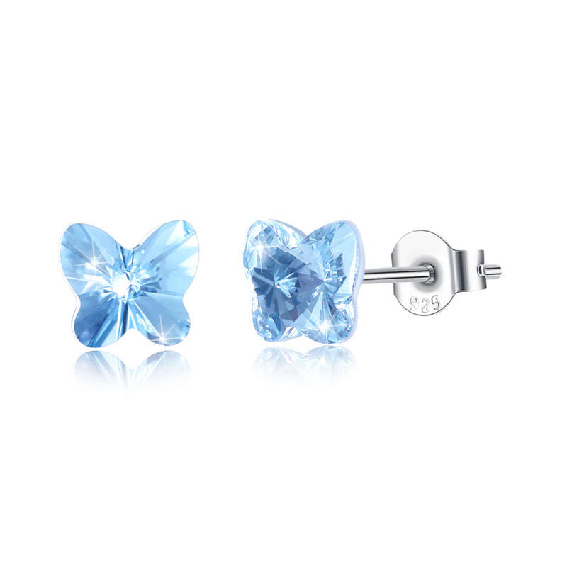 Trendy 7 Colors Austrian Crystal Butterfly Stud Earring Pure 925 Sterling Silver Small Earring Women Original Jewelry E294.