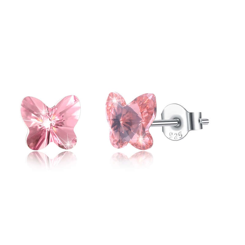 Trendy 7 Colors Austrian Crystal Butterfly Stud Earring Pure 925 Sterling Silver Small Earring Women Original Jewelry E294.